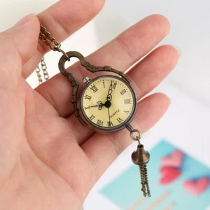Retro Steampunk Quartz Pocket Watch Black/Bronze Dial Ball Necklace Chain Gifts - Picture 1 of 14