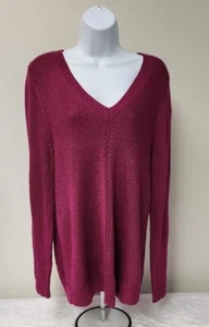 Apt 9 Woman Women's V Neck Pullover Sweater Cool Soft Acrylic Size: 1X Fuchsia - Picture 1 of 8