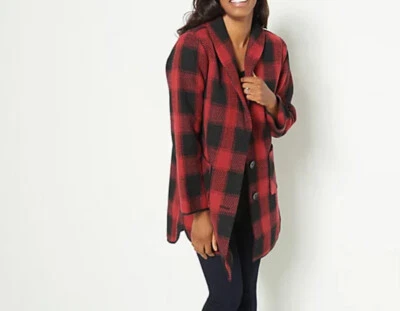 Abrigo Joan Rivers Botón Cuadros Chal Cuello y Bolsillos Claret/Negro Talla M Foto 1 de 3