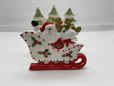 80's Omnibus Santa Reindeer Sleigh Ceramic Christmas Napkin Holder - Image 1 of 4
