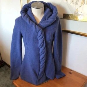 Charlie & Robin Women’s 100% Small Wool Blue Unique Hooded Snap Close Sweater - Bild 1 von 14