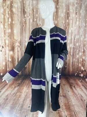 Cárdigan Calvin Klein Rayas Frente Abierto Negro/Gris/Púrpura XL Foto 1 de 4