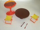VINTAGE LOT 6 BARBIE DREAM POOL PATIO ORANGE BBQ GRILL FOLDING CHAIRS TONG FORK!