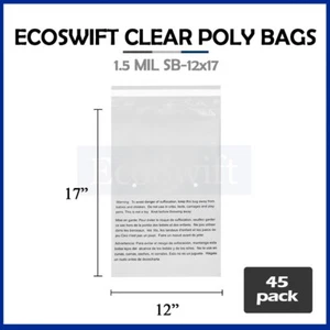 45 12x17 Self Seal Suffocation Warning Clear Poly Bags 1.5 mil Free Shipping - Picture 1 of 6