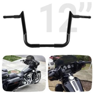 Bars Handlebar Gloss Black 12" For 1986-later Harley Touring Models With Batwing - Picture 1 of 12