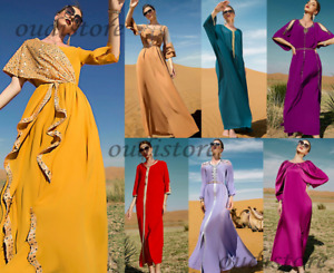 Elegant Women Party Gown Muslim Moroccan Prom Maxi Dress Abaya Kaftan Wedding