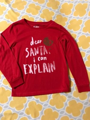 OshKosh, long sleeve shirt red, boy, girl, Christmas Santa cookie, size 8, used - Image 1 of 3