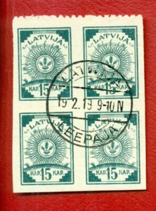 LATVIA BLOCK OF 4 STAMPS 15 Kop Sc. 5 1919s USED 105 - Picture 1 of 2