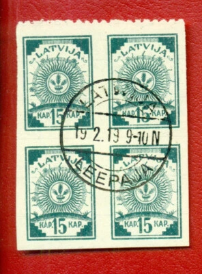 LATVIA BLOCK OF 4 STAMPS 15 Kop Sc. 5 1919s USED 105 - Image 1 of 2
