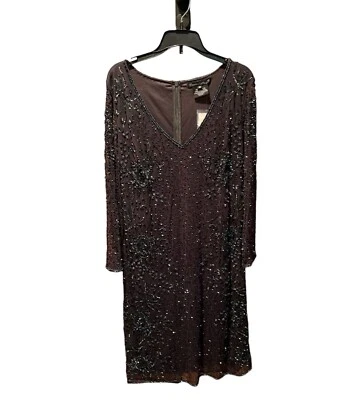 Vestido de cóctel Pisarro Nights con cuentas cuello en V en pizarra talla 18 nuevo con etiquetas  Foto 1 de 4