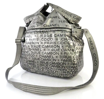 Auth CHANEL 31 RUE CAMBON Graphic Silver Nylon Shoulder Bag Purse #61105 - Image 1 of 4