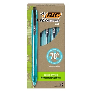 BIC Ecolutions Gel Pens, Ocean-Bound Recycled Plastic, 12-Count Pack, Black - Picture 1 of 5