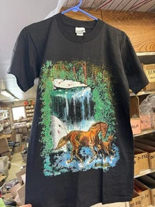 Camiseta rara vintage Wrangler puntada única talla S escena cascada caballos - Imagen 1 de 11