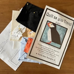 Puffin Quilt as you Travel Kit Instruction Foundation Piercing North Star 5”x5” - Picture 1 of 2