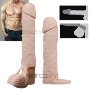 Male Penis Condoms Sleeve BIG Enlarger Extender Ring Delay Premature Ejaculation - Picture 1 of 14