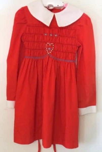 Polly Flinders Vintage Dress Smocked Red Peter Pan Collar Long Sleeve Size 6 TLC - Picture 1 of 15