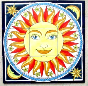 18" x 18" ( 45 cm x 45 cm ) Ceramic tile art Mosaic wall mural SUN BACKSPLASH - Picture 1 of 6