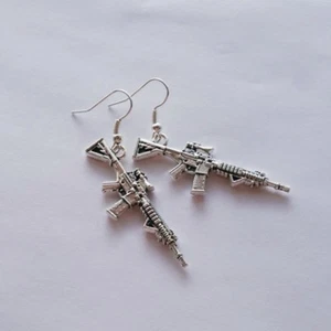AR15 Rifle Dangle Earrings, M4 Carbine Dangle Earrings, Gun Earrings, AR Jewelry - Picture 1 of 2