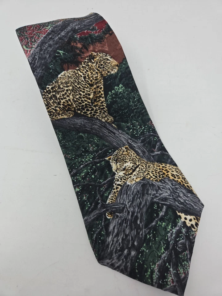 Gravata vintage espécie ameaçada chita 100% seda caçadores solitários 1995 EUA 4" - Imagem 1 de 4