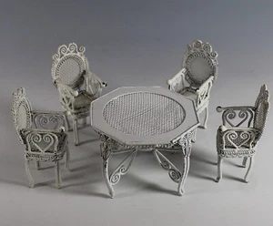 Set of French Vintage White Metal Doll Furniture 5 pc - Picture 1 of 5