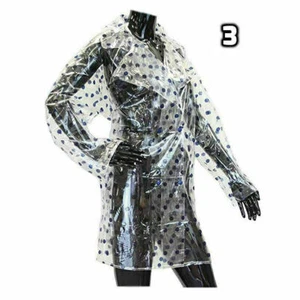 Raincoat Woman Transparent Fashion Medium Festival PVC Coat Jacket Blue Spotty - Picture 1 of 3