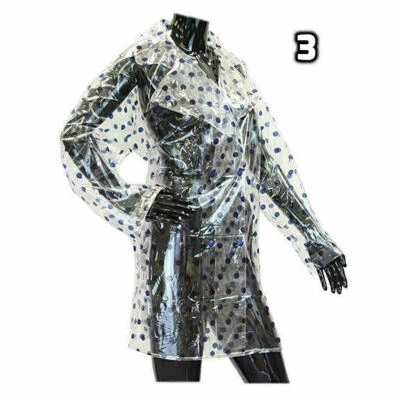 Raincoat Woman Transparent Fashion Medium Festival PVC Coat Jacket Blue Spotty - Image 1 of 3