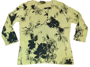Women's Mirasol Green & Black Floral 3/4 Sleeve Lightweight Sweater Sz Medium - Picture 1 of 6