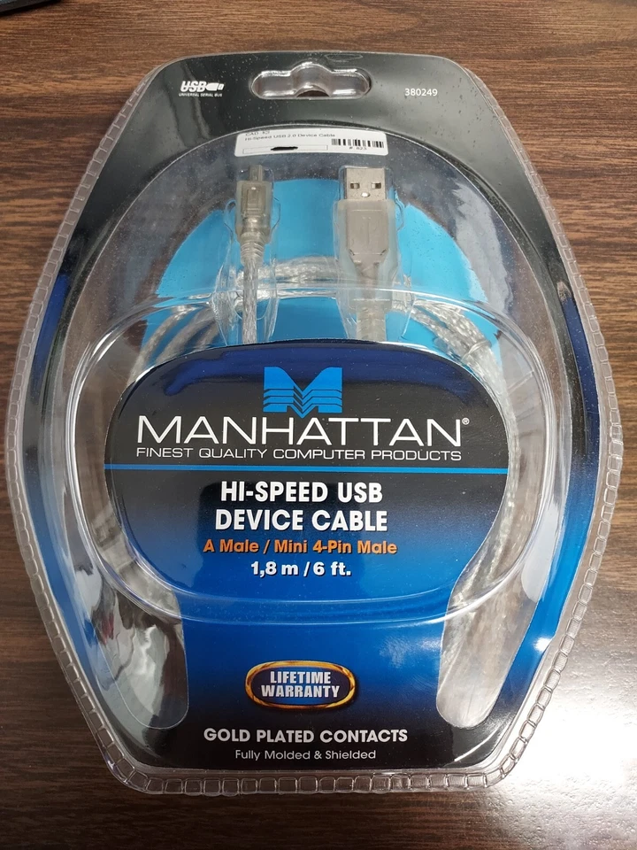 Manhattan  USB 2.0 Type A Male to Mini 4 Pin B Male 6ft Cable - Image 1 of 1