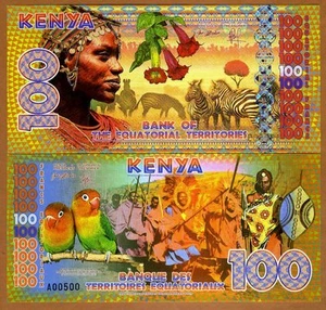 Equatorial Territories, Kenya 100 E Francs POLYMER 2015, UNC Maasai, Lovebirds - Picture 1 of 2