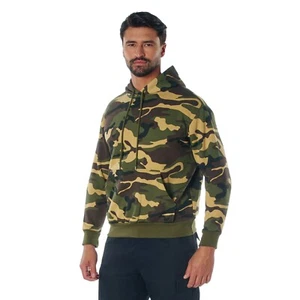 Woodland Camo Fleece Hoodie Pullover Camouflage Sweatshirt Kangaroo Style - Picture 1 of 10