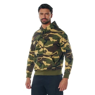 Woodland Camo Fleece Hoodie Pullover Camouflage Sweatshirt Kangaroo Style  - Image 1 of 4