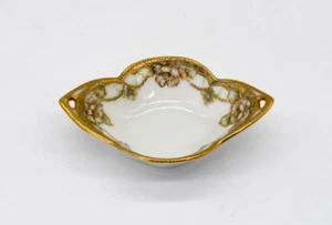 Antique Hand Painted Nippon Double Handle Small 3.5" Dish Gold Trim Floral - Picture 1 of 10