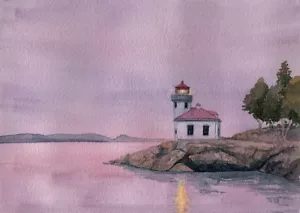 Faro de horno de cal puesta de sol, isla de San Juan, Washington. Impresiones artísticas de Rob Thorpe - Imagen 1 de 2