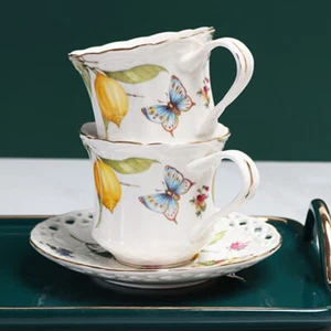 Juego de tazas de café de cerámica de té de limón con cuchara platillo, taza de té, desayuno... - Imagen 1 de 11
