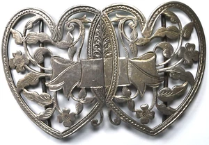 1900 Sterling Birmingham Walton Double Heart Nurses Belt Buckle 3-1/2" x 2-1/4" - Picture 1 of 4