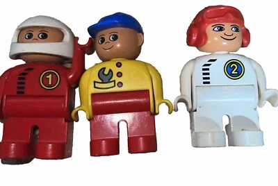 Lote de 3 Lego Duplo Figura Corredor #2 Casco Rojo Blanco Driver #1 y Mecánico Foto 1 de 4
