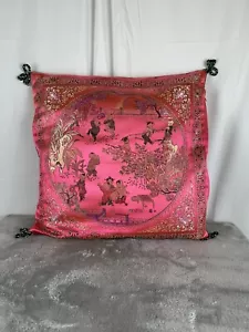 Chinese Decorative Pink Throw Pillow With Tassels - Picture 1 of 10