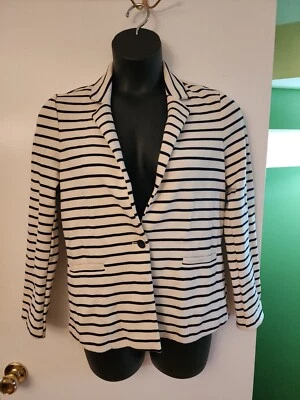 Old Navy Classic Knit Blazer Navy Ivory Stripe Women's Sz Medium  - Image 1 of 4