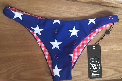 Размер XS WILDFOX женщин двусторонний звезды/якоря бикини низ красный белый синий - Изображение 1 из 4