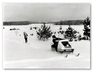 Snowmobile Pulling Skier Vintage Photo Poster Print, Ski Wall Art Home Decor - Picture 1 of 2