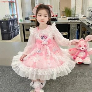 Cartoon Kuromi Melody Kids Princess Dress Lolita Fashion Cute Mid-Length SkirtCa - Picture 1 of 23