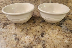 2 Longaberger Pottery Woven Traditions IVORY 4 1/4" Dessert Cups Berry Bowls - Picture 1 of 4