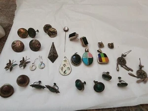 Pendientes colgantes vintage de plata de ley prendedor abulón lote mixto México - Imagen 1 de 17
