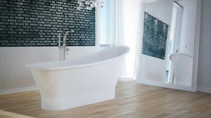 freistehende Badewanne aus Mineralguss 160x68x78 cm weiss Design GLORIA - Bild 1 von 3