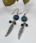 Native American Mixed Metal Blue Lapis Artisan Feather Dangle Earrings