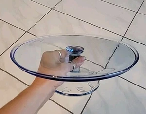 VTG Indiana Glass Blue Ice Cake Stand With Leaf Imprints On Pedestal,12"x 4" - Picture 1 of 5