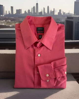 Arrow Dress Shirt Mens Size 16.5 32/33 Long Sleeve No Iron Coral - Image 1 of 4