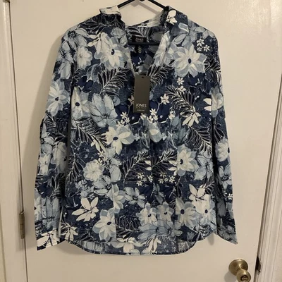 NWT $79 Jones New York Signature Button Up Long Sleeve Mens Shirt L Blue Floral - Image 1 of 4