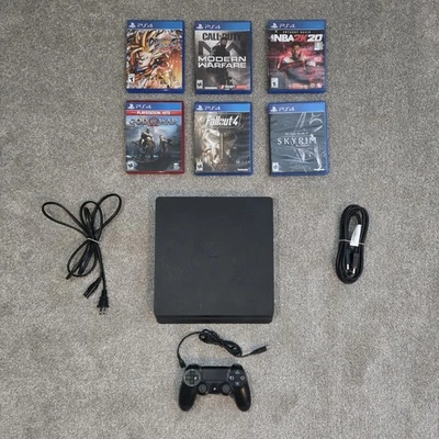 Sony PlayStation PS4 Slim 1TB Negro con Cables Controlador Juegos Paquete Probado Foto 1 de 4