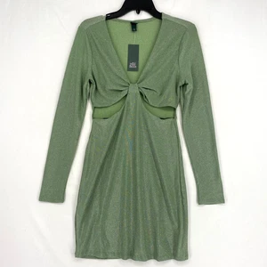 Wild Fable Juniors Medium Cut Out Bodycon Dress Long Sleeve Sage Green Sparkle - Picture 1 of 6